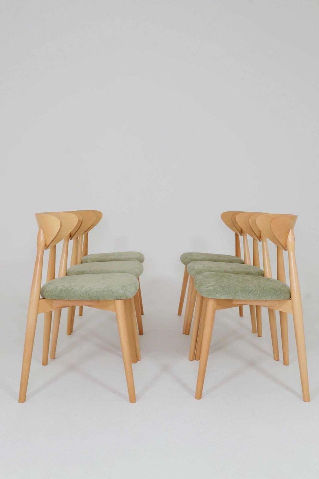 Modern Set Of 6 Dining Chairs, Sage Farbic And Natural Beech Wood photo 1199.0