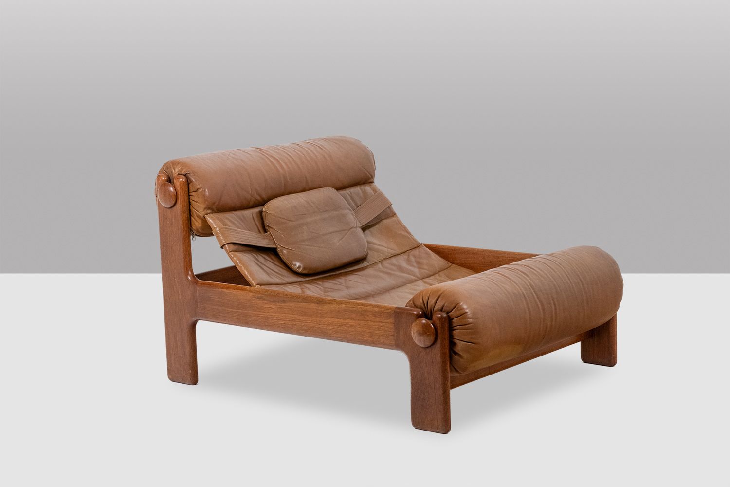 Chair And Ottoman In Blond Elm And Leather. 1970s photo for sale