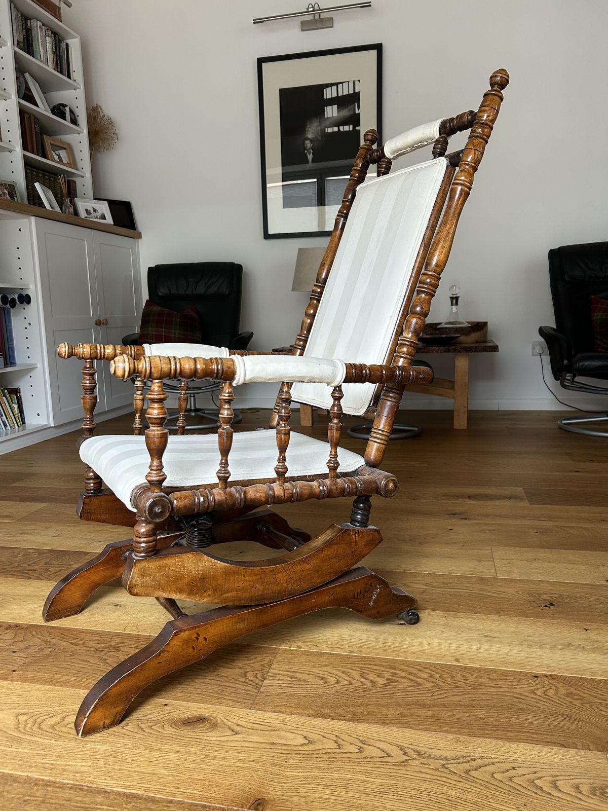American Sprung Rocking Chair Turned Spindle Wood Frame photo buy