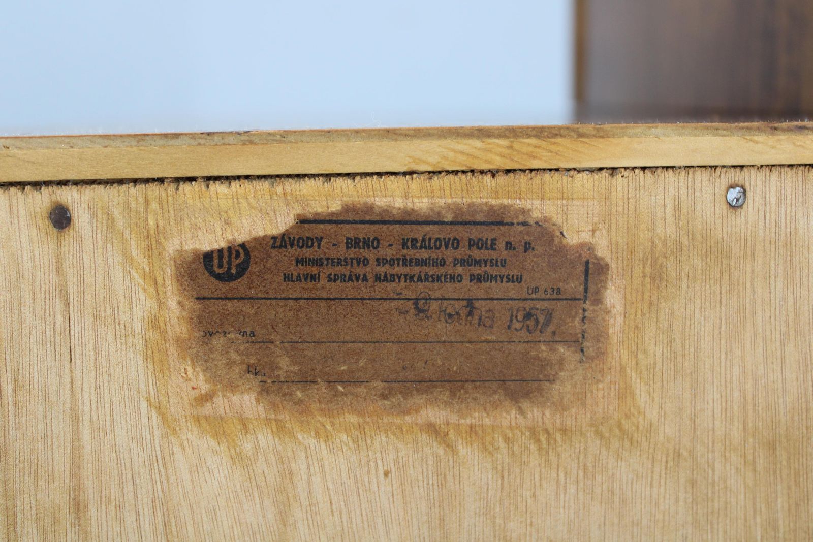photo buy 1940s Night Stand In Walnut Finish With Glass Top, Czechoslovakia