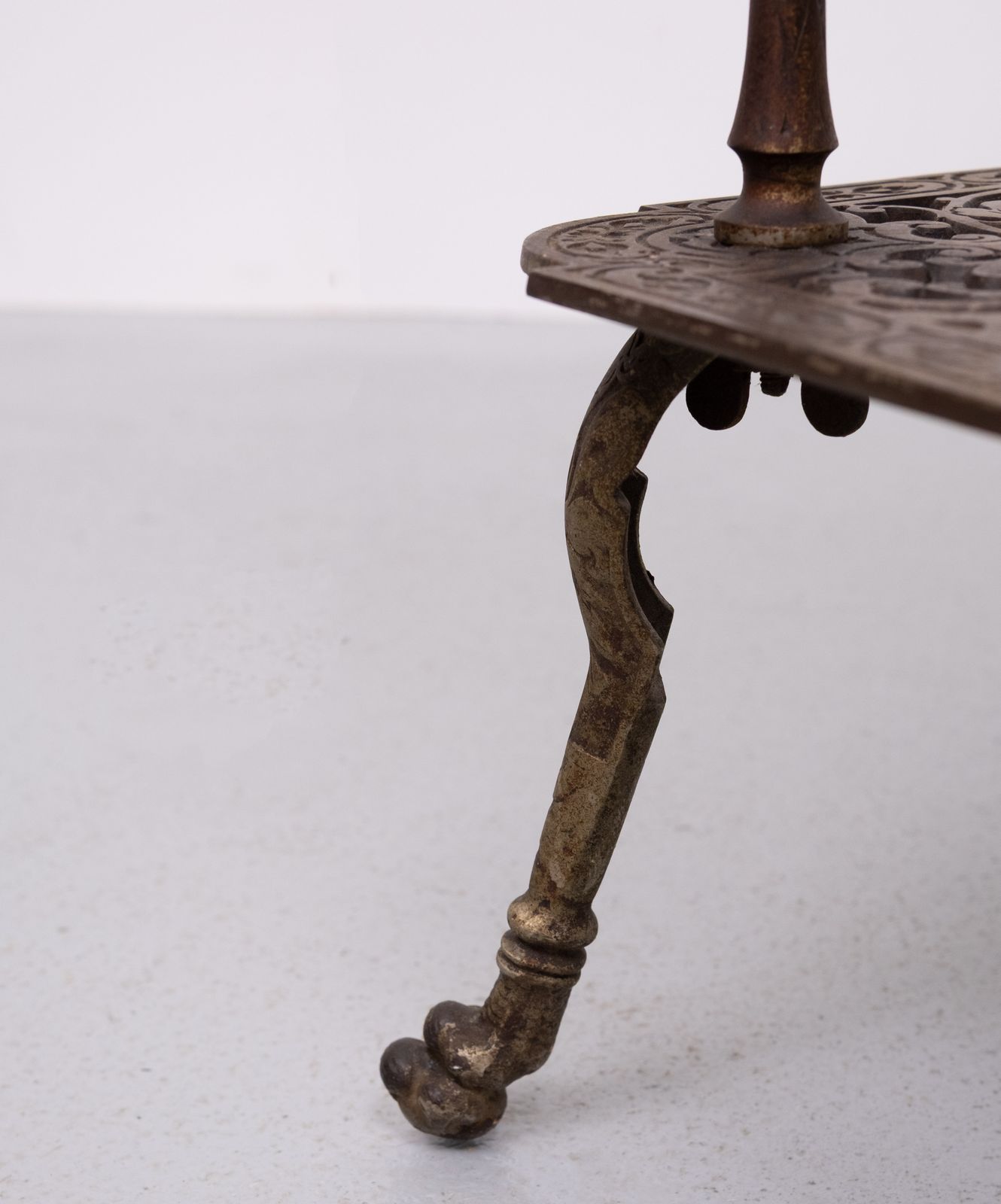 Antique Ornate Cast Iron French Brass 3 Tier Side Table. photo vintage
