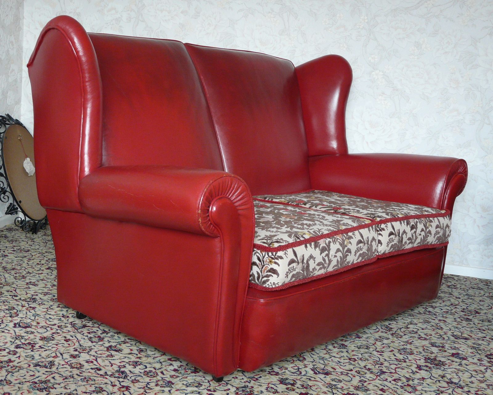 Red Leather Sofa And Two Matching Armchairs   Mid Century 3 Piece Suite photo Furniture