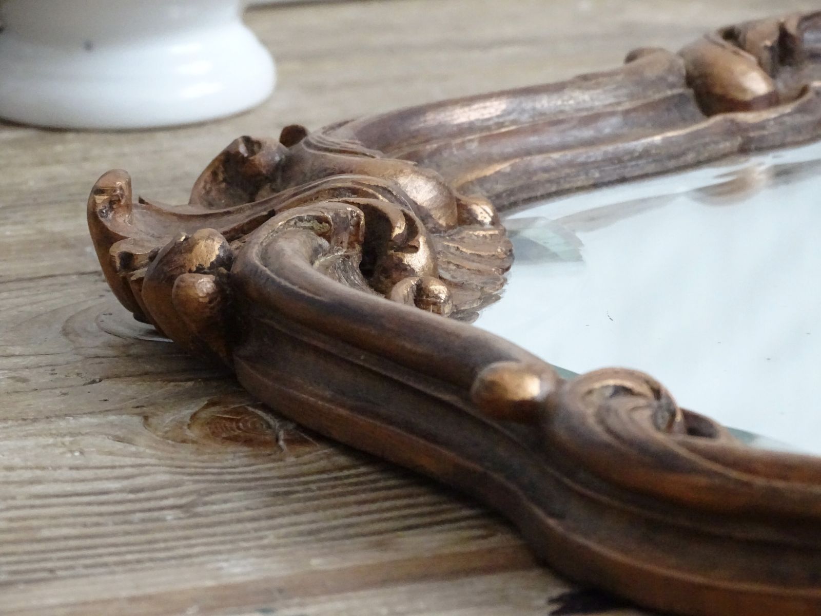Antique Ornate Bevelled Wall Mirror In Carved Wooden Frame, Baroque Style photo for sale