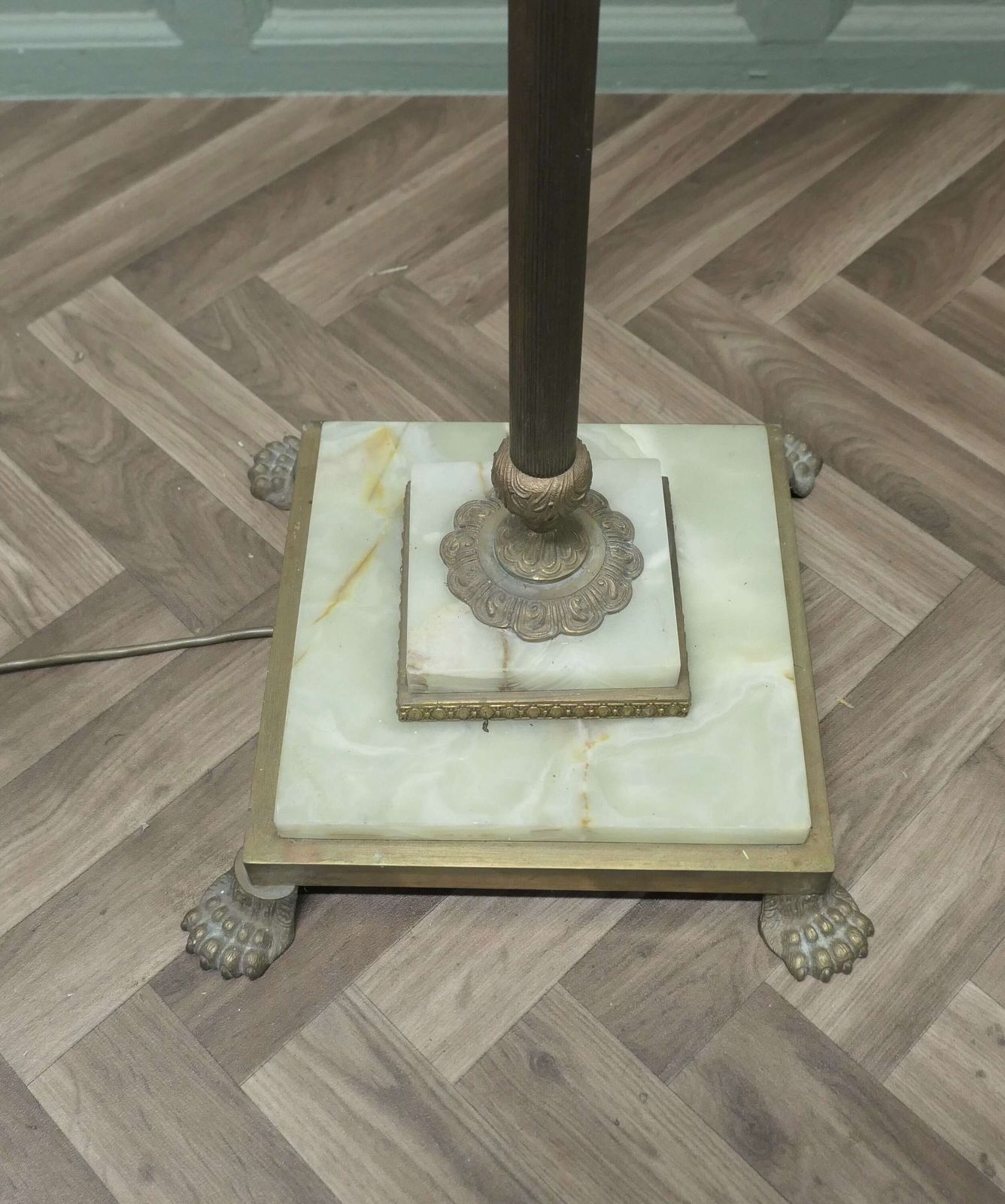 Brass And Onyx Column Floor Lamp, Brass Standard Lamp photo for sale