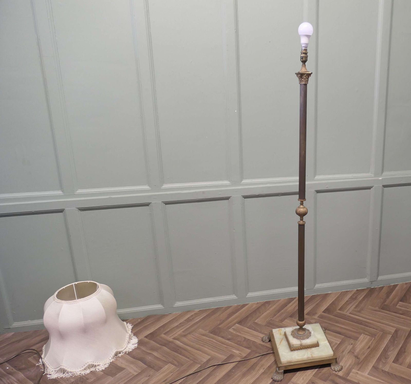 Brass And Onyx Column Floor Lamp, Brass Standard Lamp photo buy