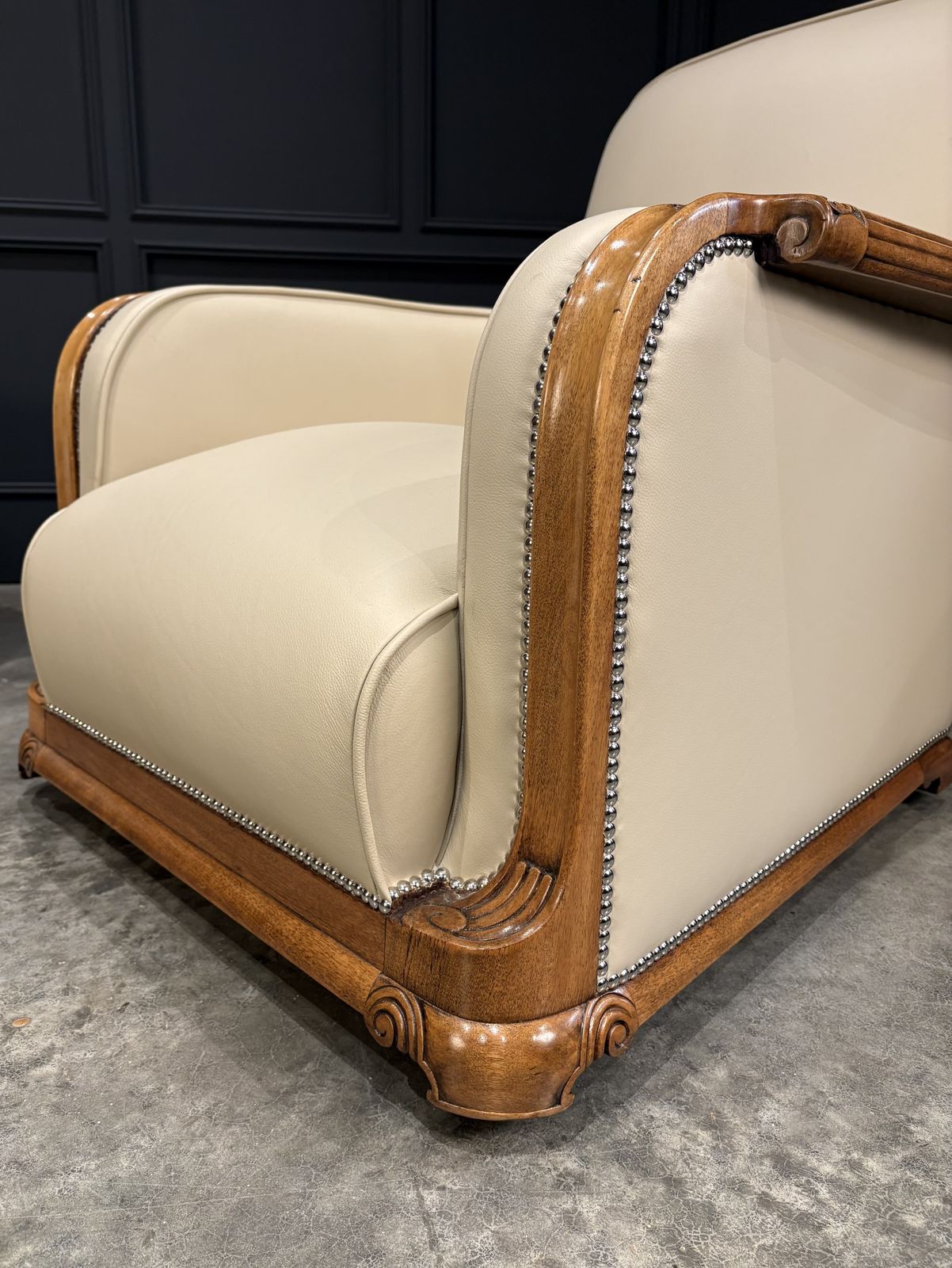 Pair Of Art Deco Walnut & Leather Armchairs photo Furniture