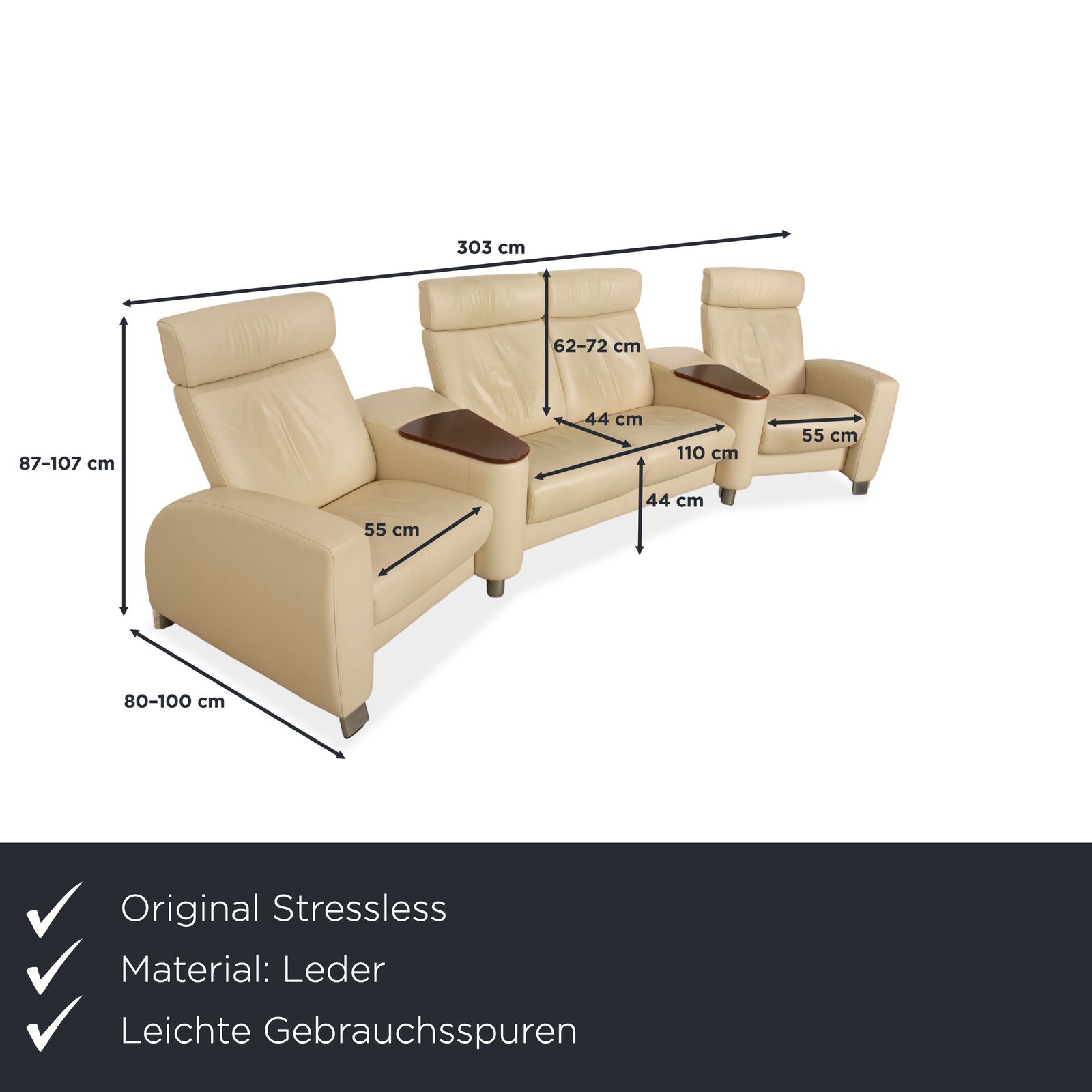 Canapé 4 places Stressless Arion en cuir crème, fonction manuelle photo furniture