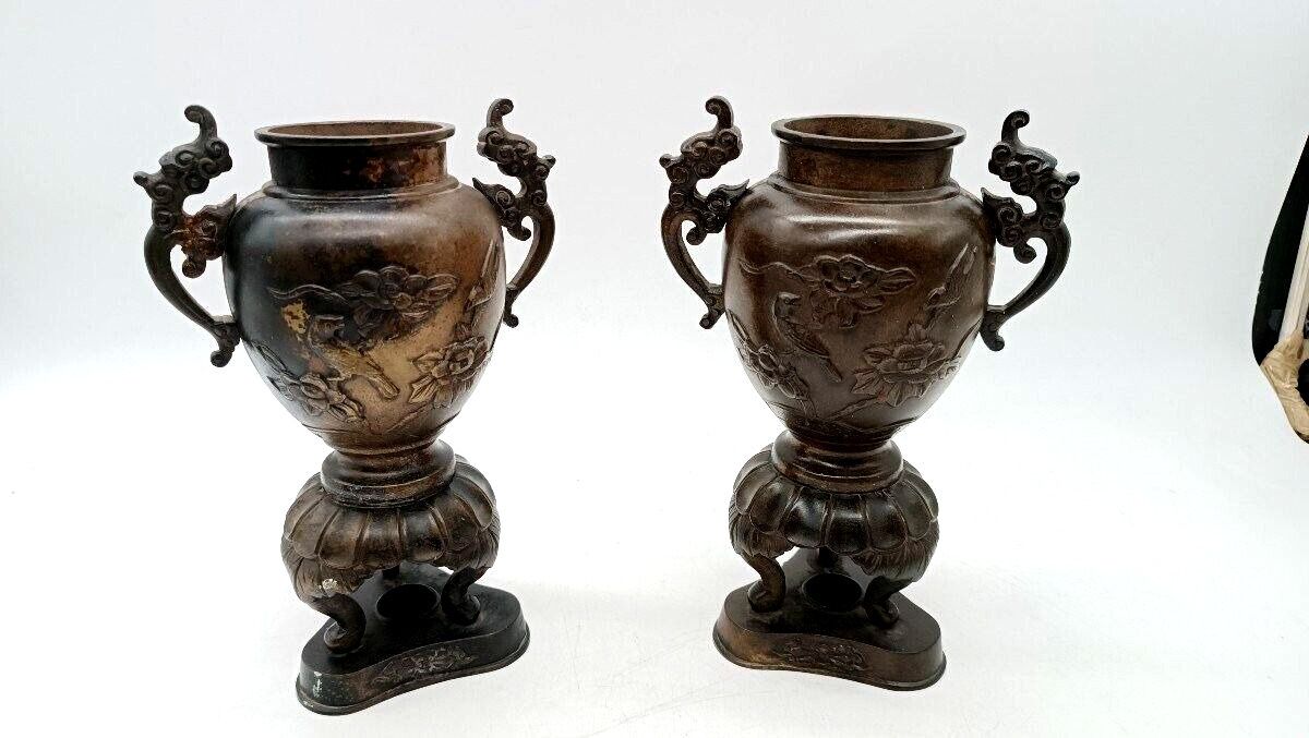 Pair Of 19th Century Bronze Japan Vases