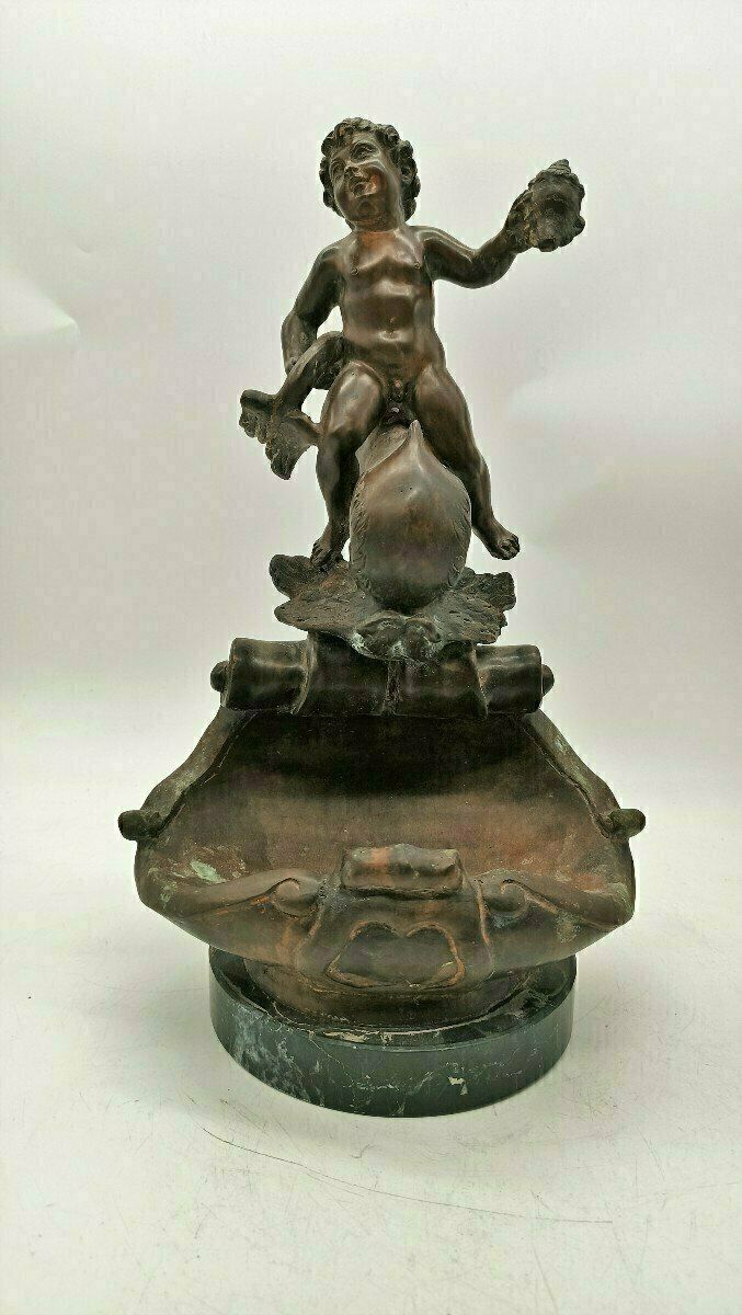 Antique Bronze Sculpture "Triton Child" Signed Vincenzo Cinque, Late 19th Century
