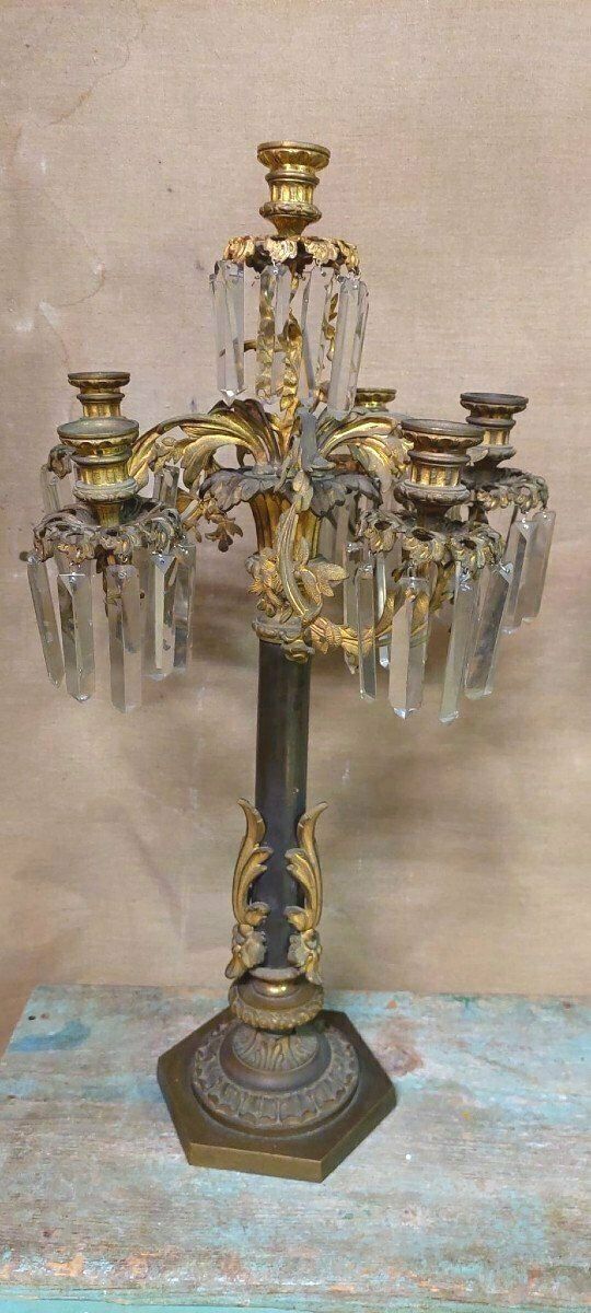 Pair Of Large Gilt Bronze Six Light Candlesticks photo for sale