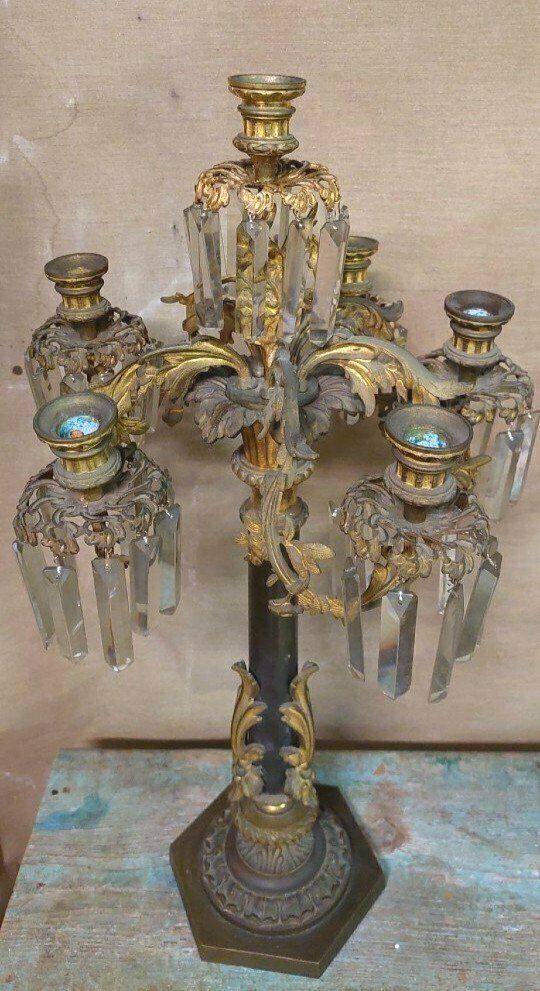 Pair Of Large Gilt Bronze Six Light Candlesticks photo vintage