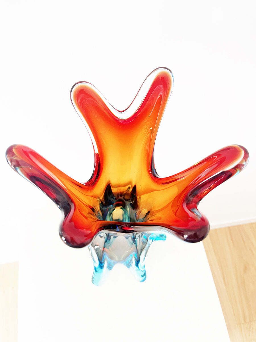Large Red Flower Shaped Murano Vase By Fr.Lli Toso, 1950s   Top Murano photo for sale
