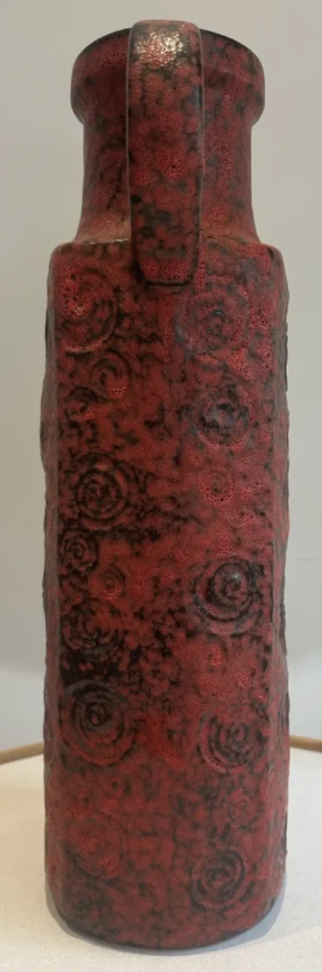 photo for sale 1970s German Fat Lava Scheurich Keramik Red & Black Handled "Jura" Pottery Vase