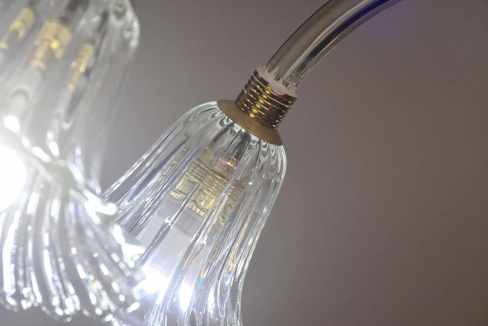 photo vinterior Amazing 6 Light Art Deco Murano Glass And Brass Chrome Chandelier By Barovier