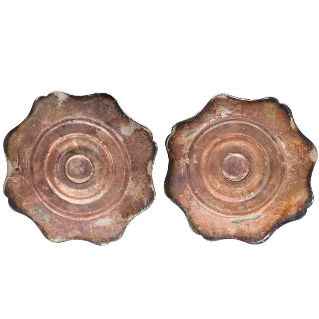 Antique Georgian Period Rococo Revival Copper And Silver Plated Candlesticks Holders Pair 8.2'' Tall photo vinterior