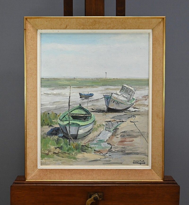 1050.0 Painting “Boats At Low Tide” By Jp Guinegault – Part 2 Of The 20th Century photo