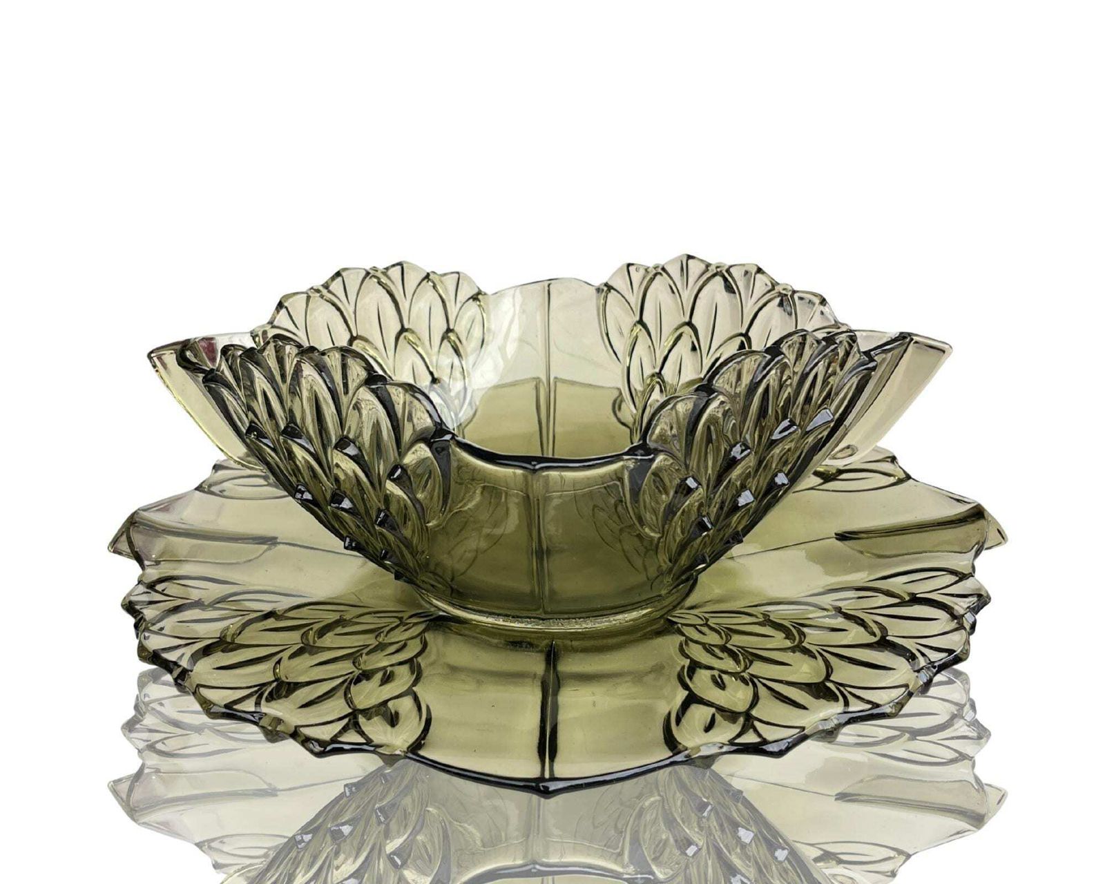 Art Deco Schaal En Bord | Groen Glas Artisjok | 1930
