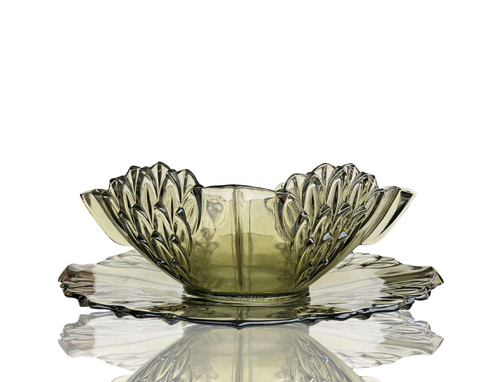 Art Deco Schaal En Bord | Groen Glas Artisjok | 1930 photo furniture