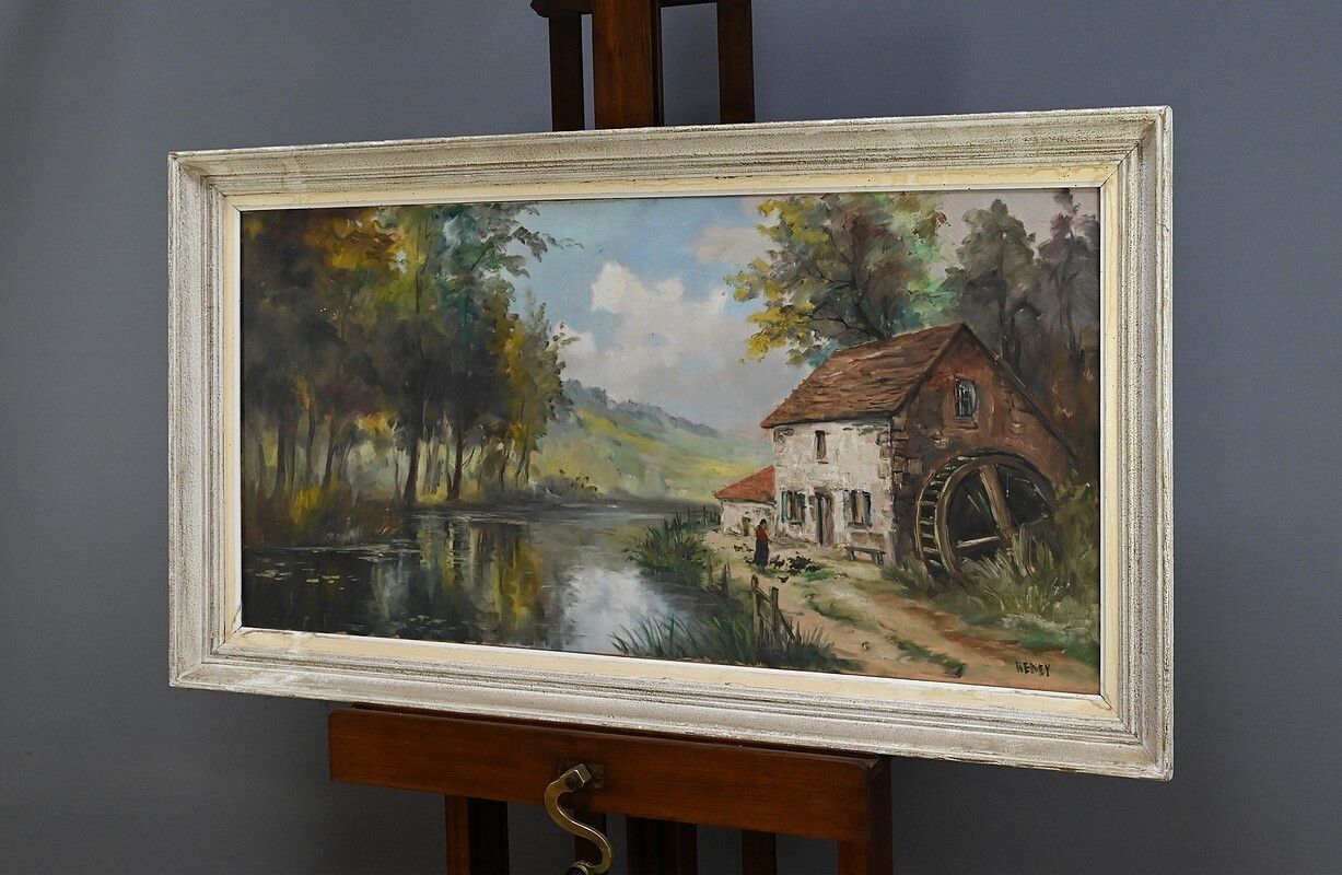 Large Painting “The Mill” By Reney – Part 1 Of The 20th Century photo Art