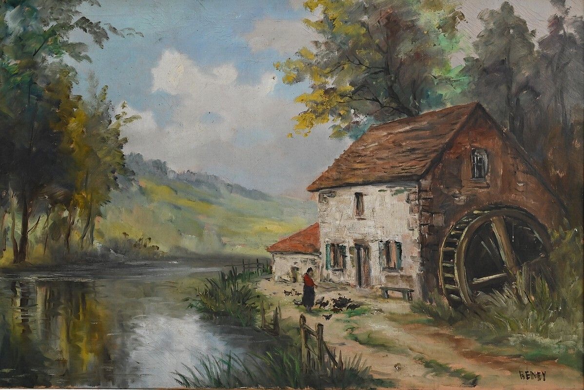 photo furniture Large Painting “The Mill” By Reney – Part 1 Of The 20th Century