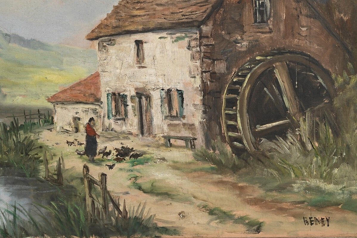 Art Large Painting “The Mill” By Reney – Part 1 Of The 20th Century photo