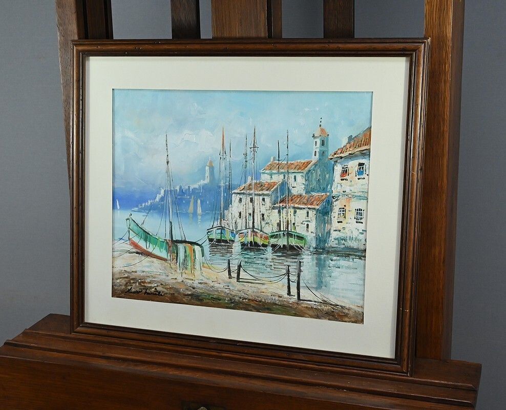 Marine Painting Under Glass, Signed Xavier Miranda – 2nd Part 20th Century photo Art