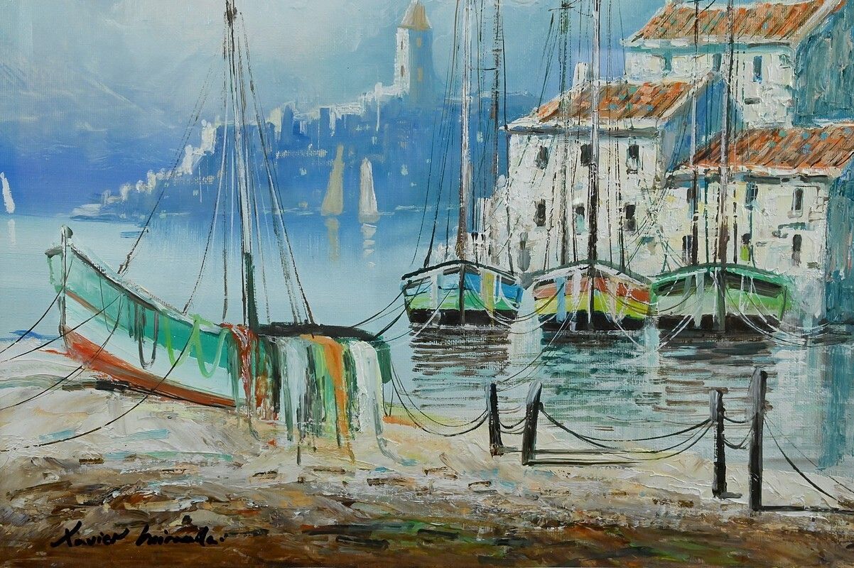 photo for sale Marine Painting Under Glass, Signed Xavier Miranda – 2nd Part 20th Century