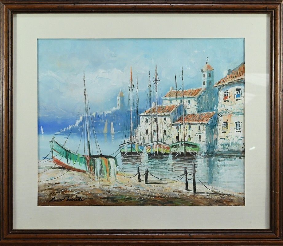 400.0 Marine Painting Under Glass, Signed Xavier Miranda – 2nd Part 20th Century photo