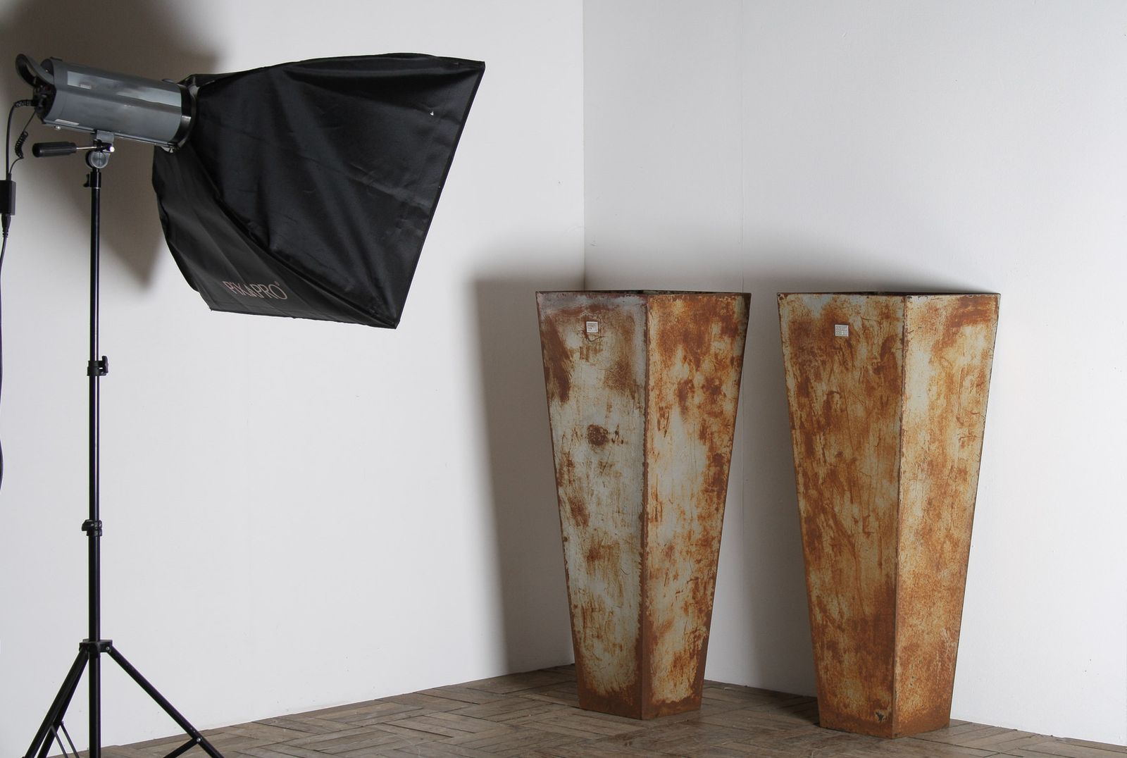 A Pair Of Brutalist Industrial Metal Plant Stands By Poggen Pohl photo 1125.0