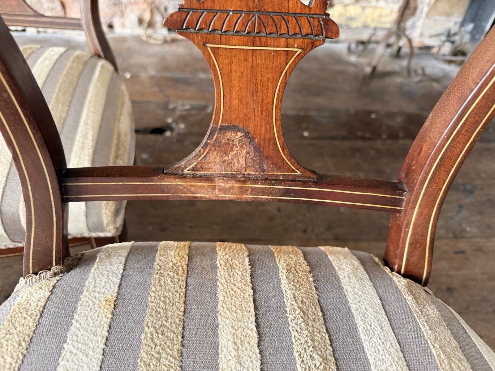 photo buy Set Of 4 Antique Edwardian Rosewood Mahogany Sand Velvet Inlaid Marquetry Chairs