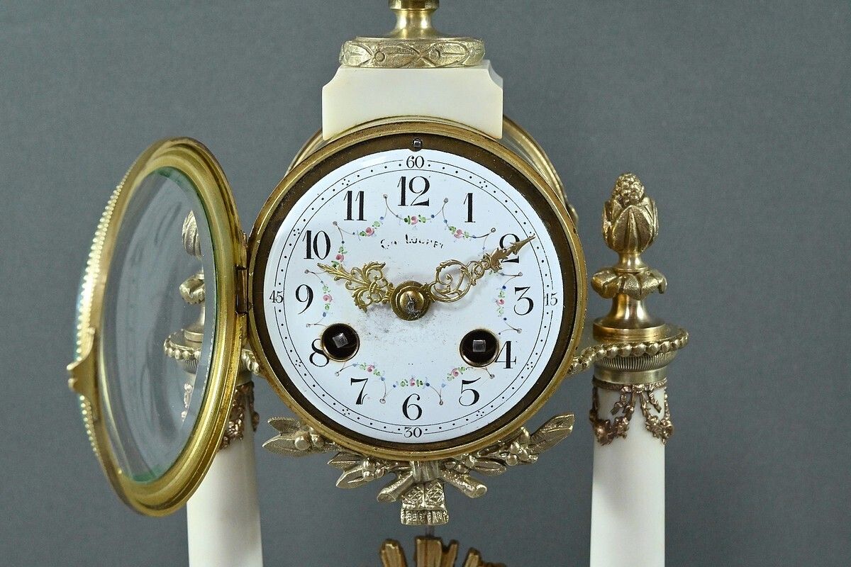 photo for sale Marble And Bronze Clock, Louis XVI Style, Mougin Clockworks, 1889 – Late 19th Century