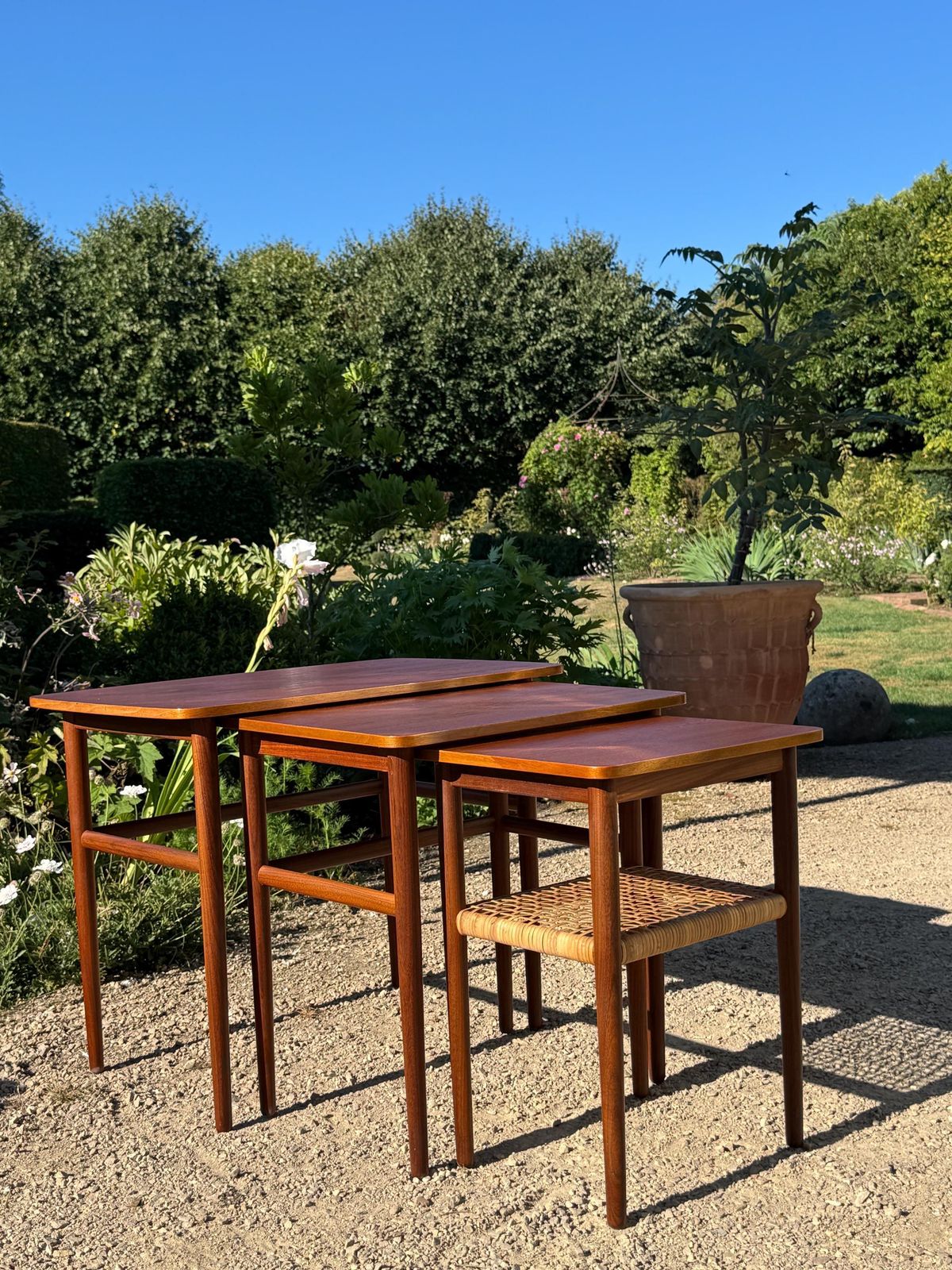 photo furniture Mid Century Modern Teak Nesting Tables By Johannes Anderson For Silkeborg Danish Design 1960