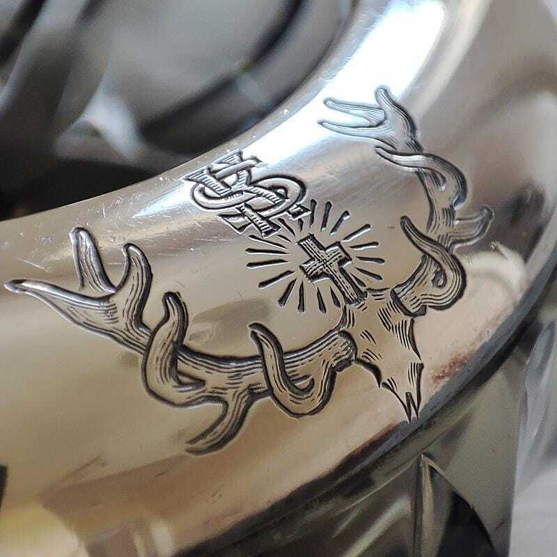 Rare Hermann Bauer German Silver Mounted Smoked Glass Cigar Ashtray, 1938–40, Hallmarked 800 Silver, Hb   St. Hubertus Lodge Presentation photo buy