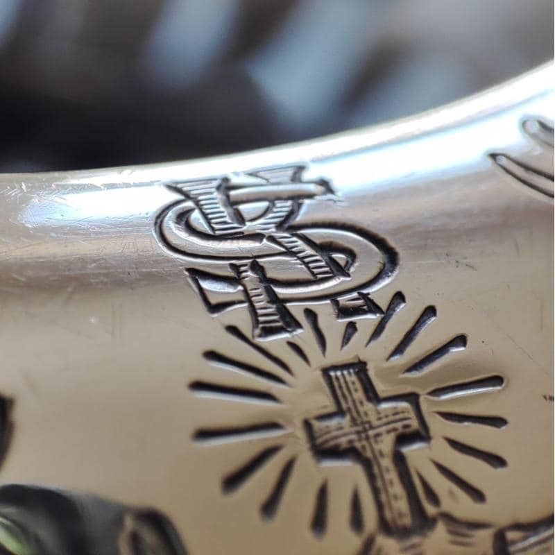 Rare Hermann Bauer German Silver Mounted Smoked Glass Cigar Ashtray, 1938–40, Hallmarked 800 Silver, Hb   St. Hubertus Lodge Presentation photo vintage