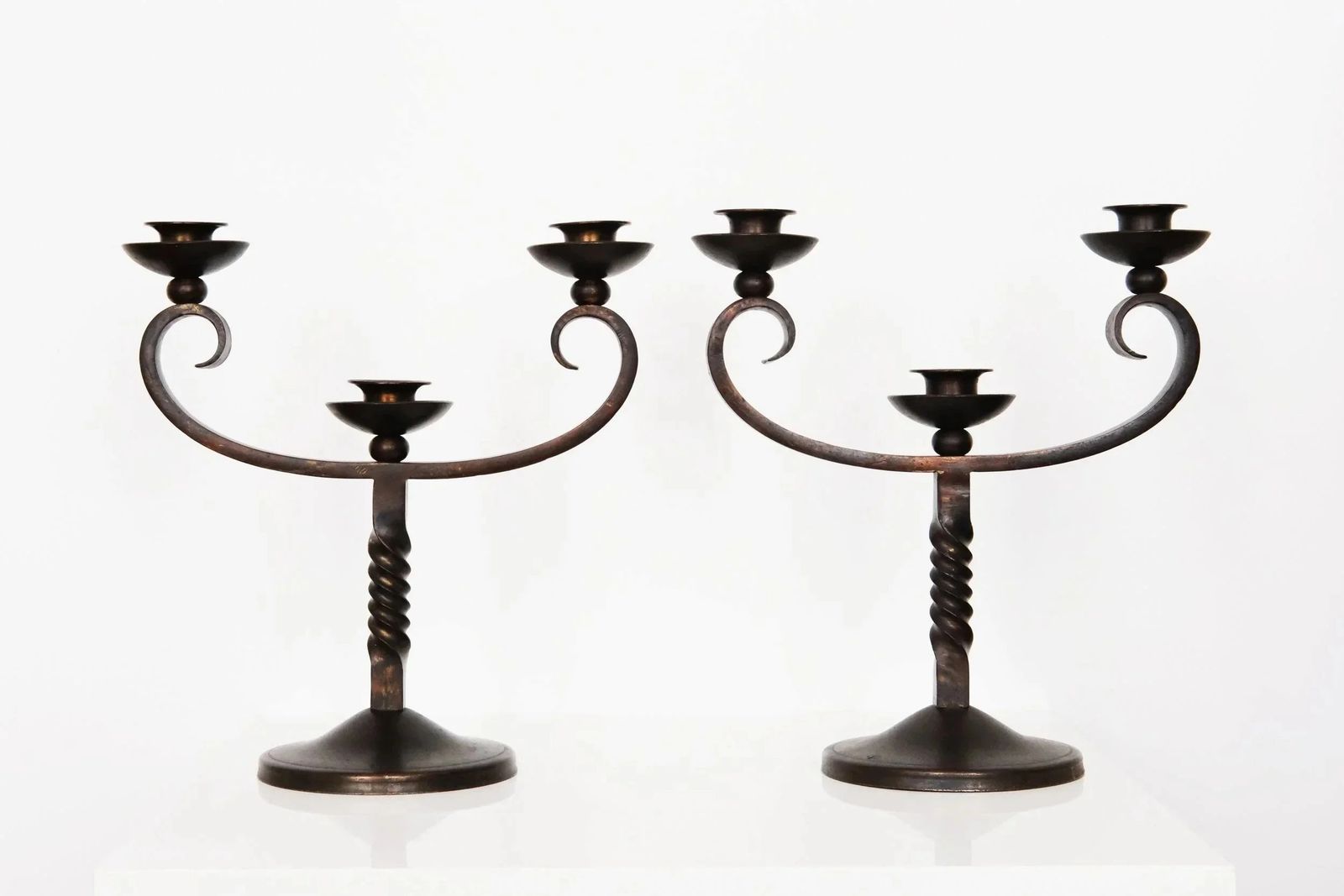 20th Century Pair Of Brown Wrought Iron Candelabras Signed By Charles Piguet