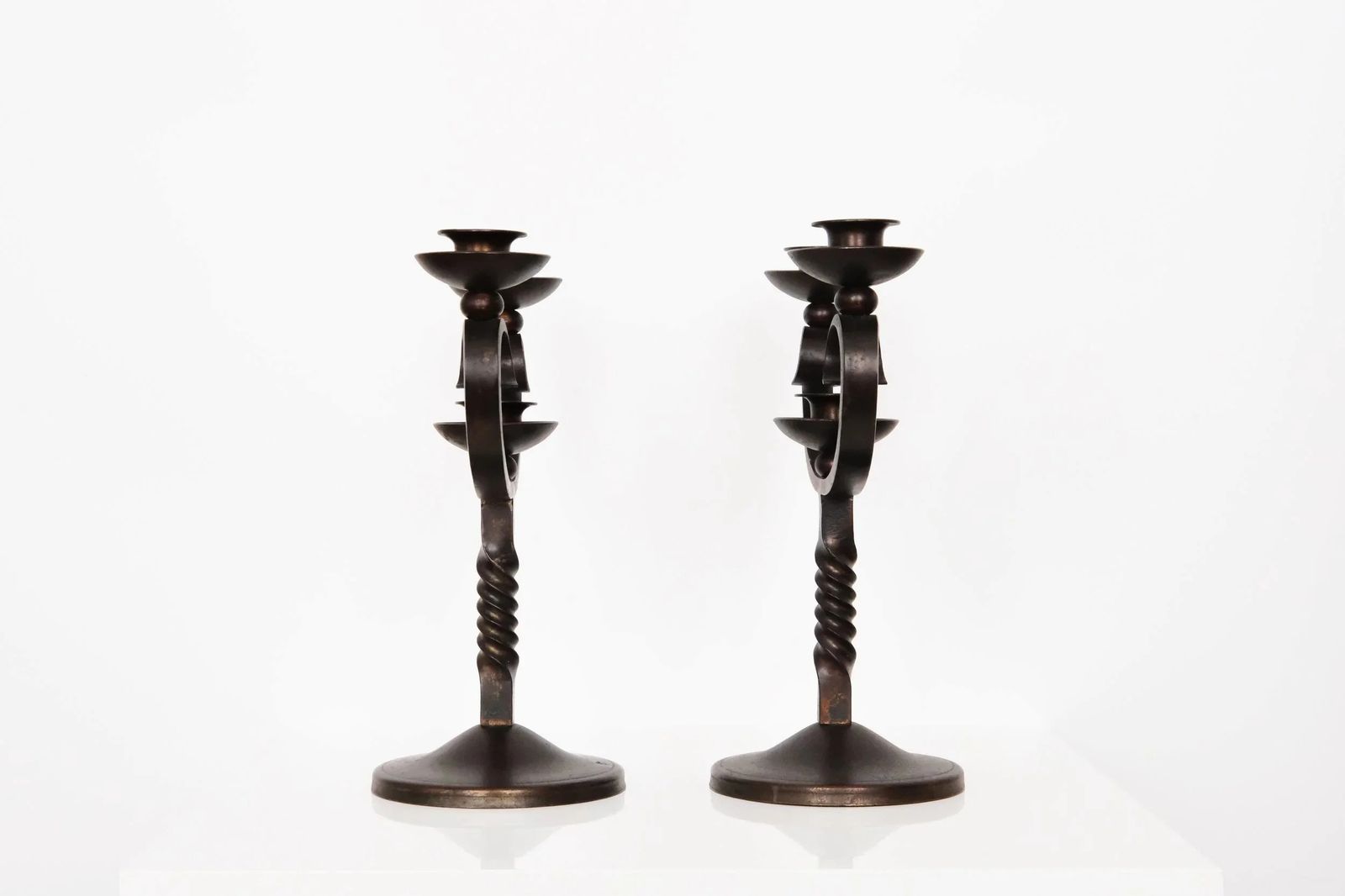 photo furniture 20th Century Pair Of Brown Wrought Iron Candelabras Signed By Charles Piguet