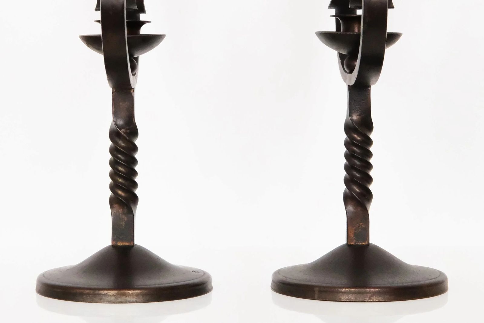 photo for sale 20th Century Pair Of Brown Wrought Iron Candelabras Signed By Charles Piguet