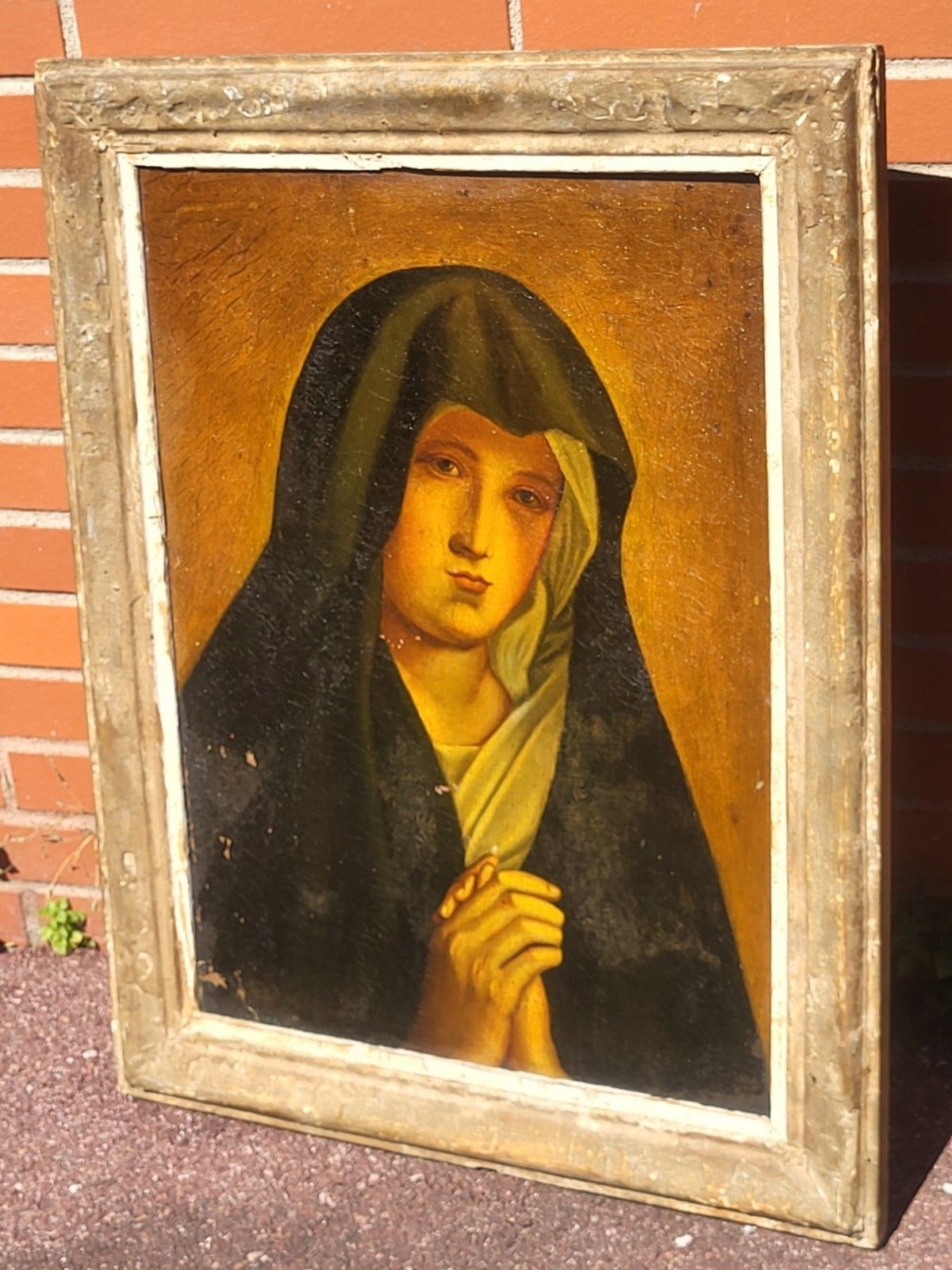 French School Eighteenth Century Xlxè Virgin Mary. Oil Painting On Canvas. To Restore photo for sale