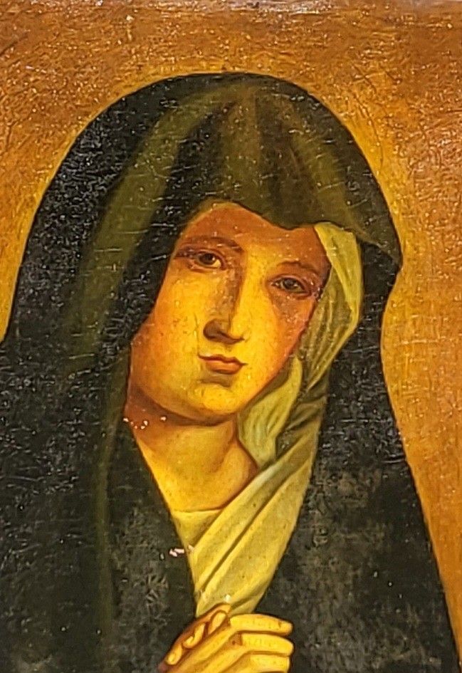 French School Eighteenth Century Xlxè Virgin Mary. Oil Painting On Canvas. To Restore photo vintage