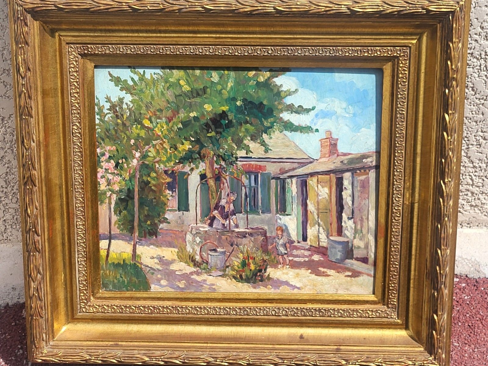 Art French School.  Rural Life Scene. 1923. Oil Painting On Wood Panel photo
