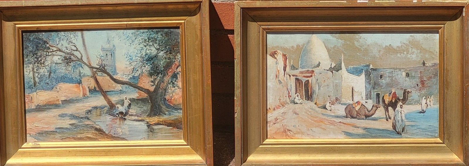 2 Signed Paintings.  Orientalism. Oil Painting On Canvas And Panel. photo vinterior