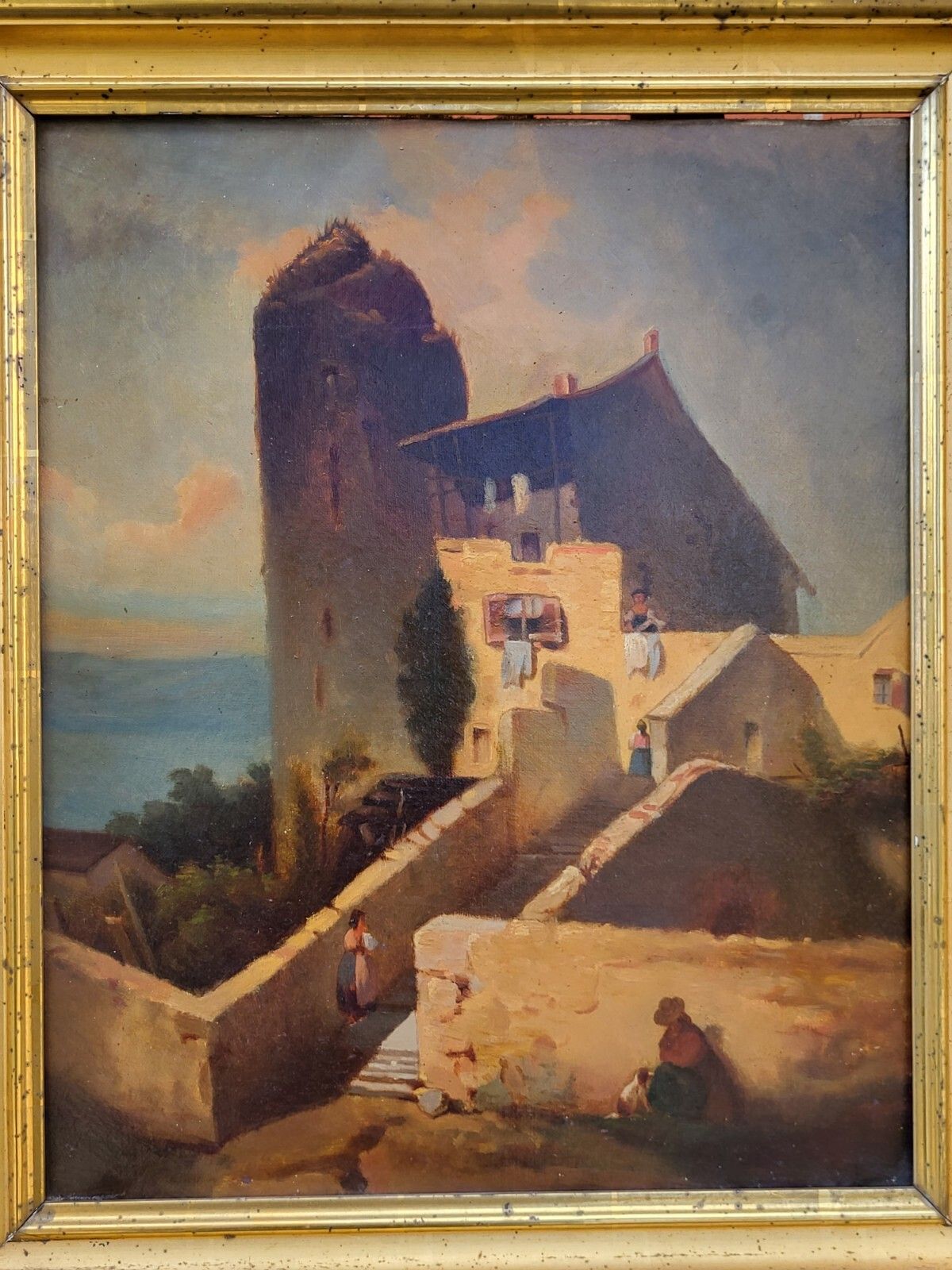 Signed Antique Painting.  Animated Sea Landscape. Oil Painting On Canvas. photo 850.0