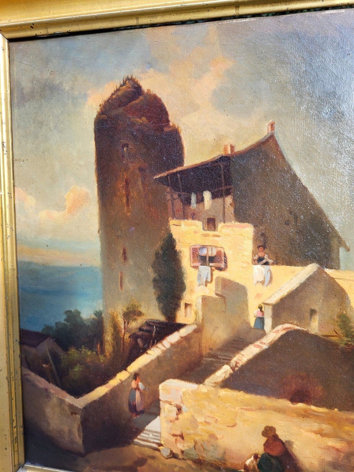 photo for sale Signed Antique Painting.  Animated Sea Landscape. Oil Painting On Canvas.