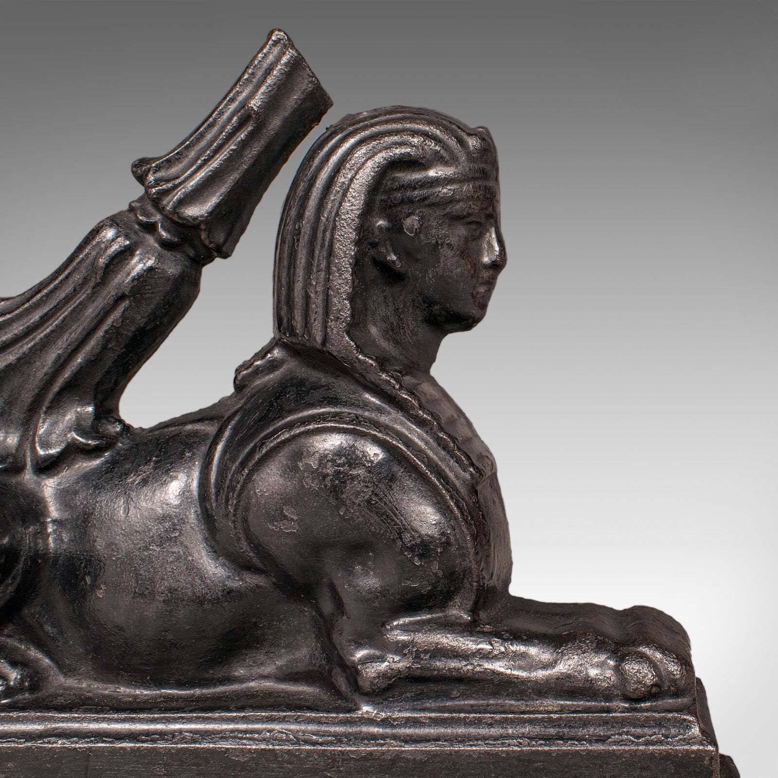 Antique Egyptian Revival Doorstop, English Cast Iron Sphinx, Regency, Circa 1830 photo vintage
