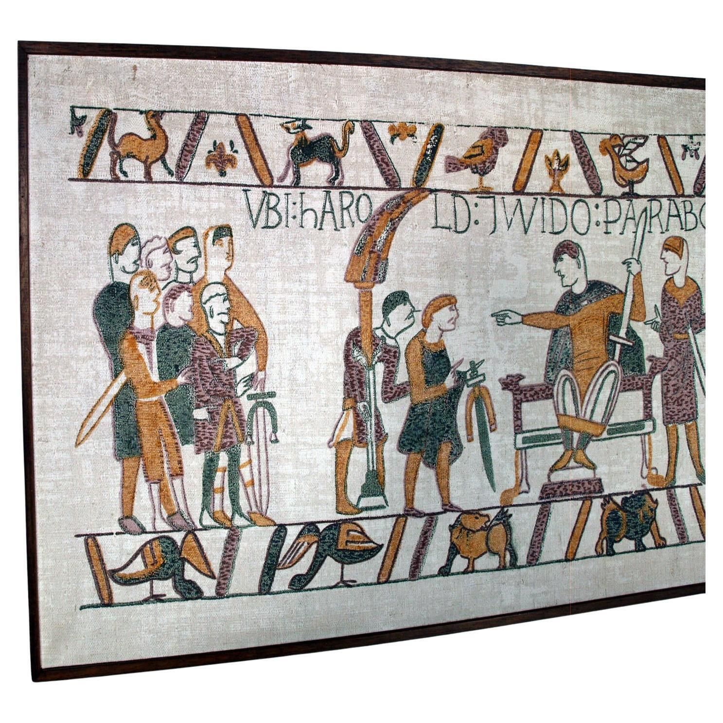 Large Bayeux Tapestry Inspired Painted Panel On Jute Canvas, 20th Century photo for sale