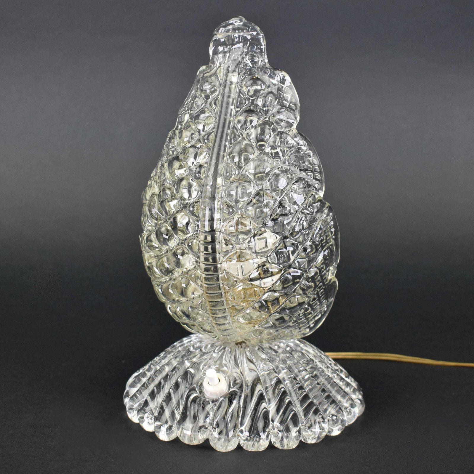 Barovier & Toso Murano Glazen Tafellamp | Vintage Mid Century Accent Nachtkastlamp Met Bladmotief, Helder Italiaans Venetiaans Glas, Jaren 1950, Venini | Retro photo furniture