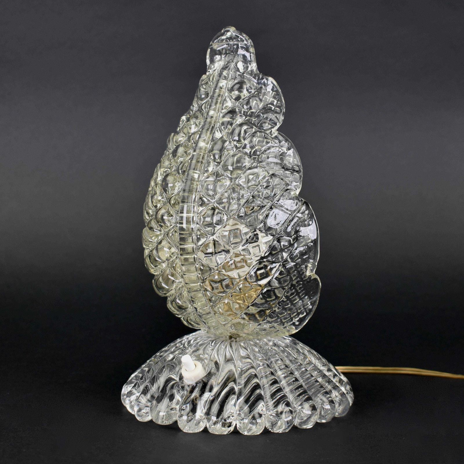 photo furniture Barovier & Toso Murano Glass Table Lamp Light | Vintage Mid Century Accent Bedside Leaf Clear Italian Venetian 1950s Venini | Retro