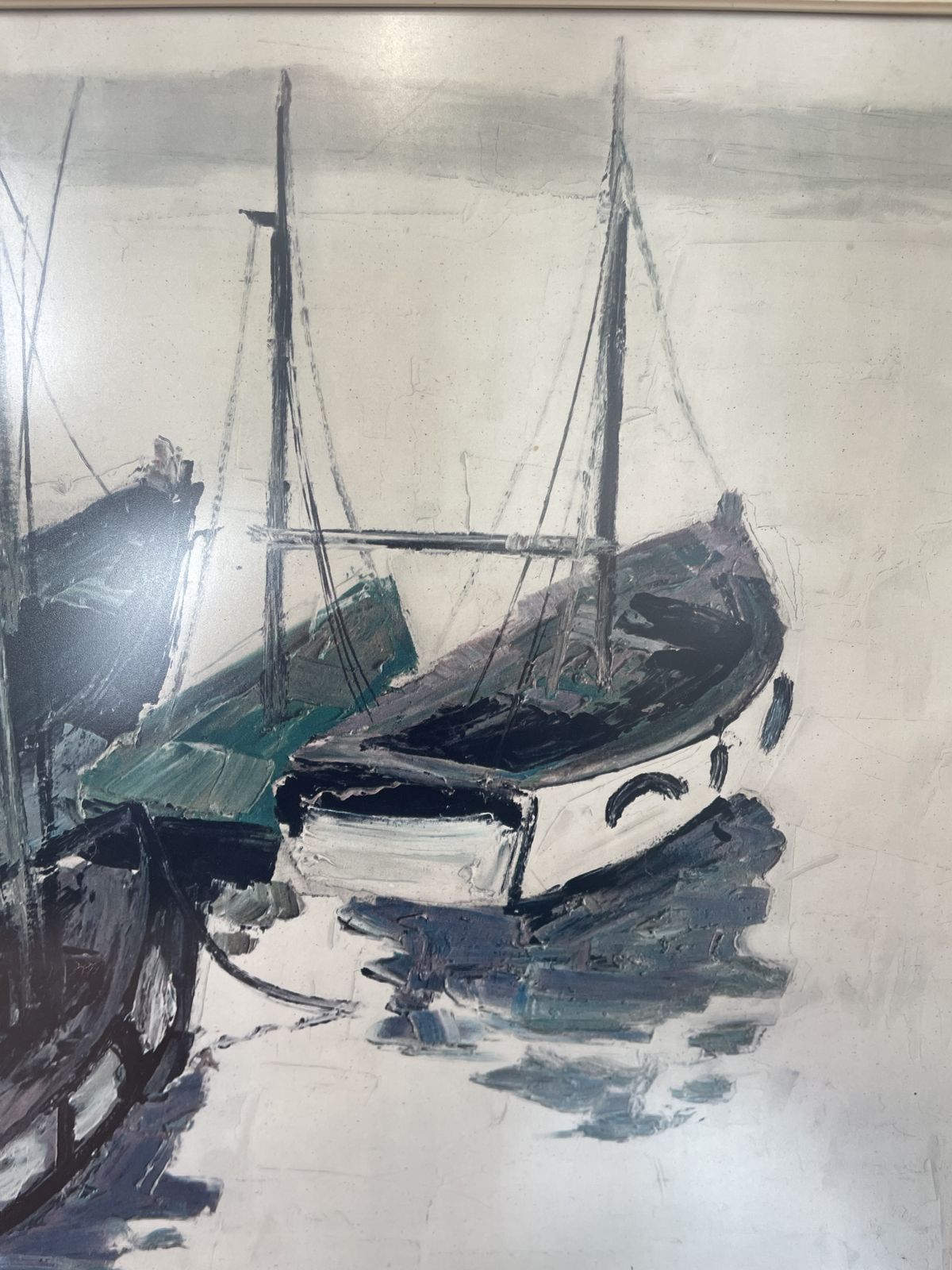Jacques Voyet Print “Les Bateaux” | Framed French Artwork | Mid Century Elegance photo 140.0