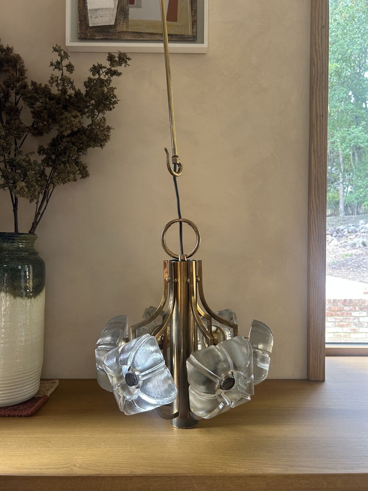 Kalmar Vintage Glass Flowers & Brass Chandelier, 1970`s Ca, Austrian photo Lighting