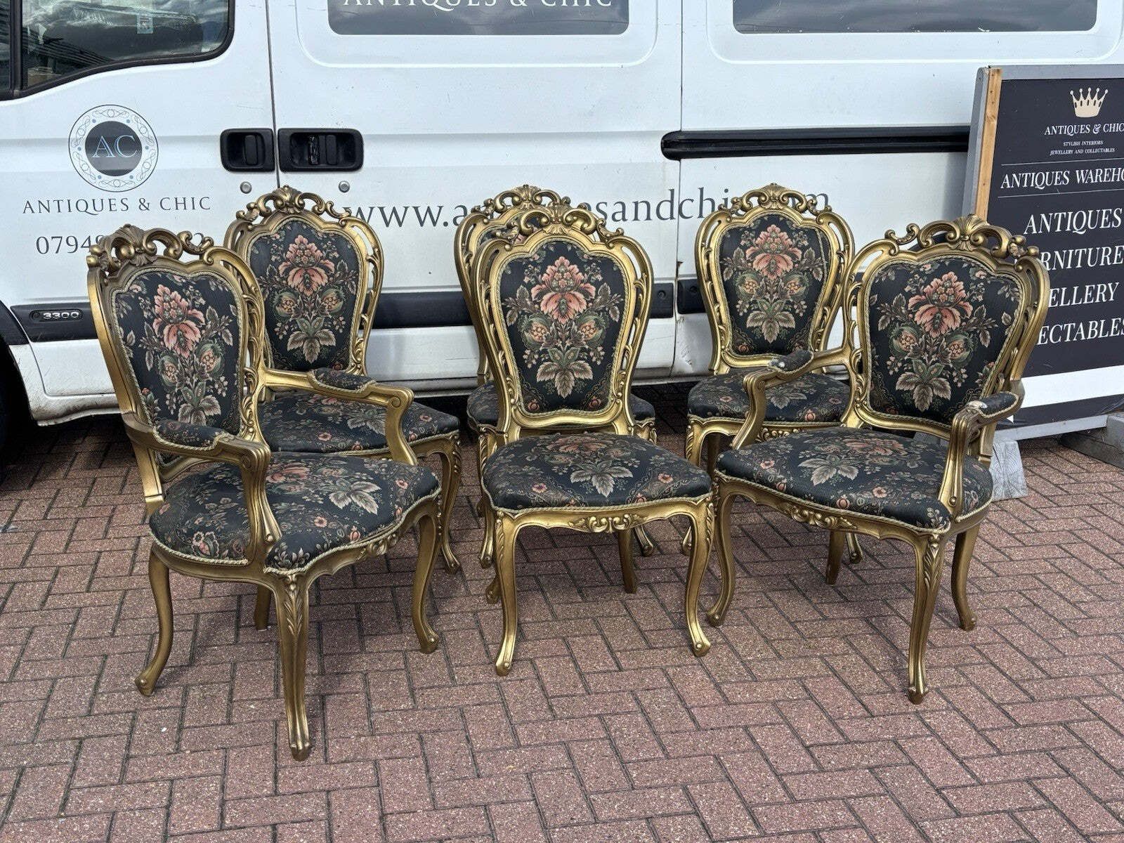 6 French Louis Style Gold Gilt Wooden And Upholstered Armchairs. photo furniture